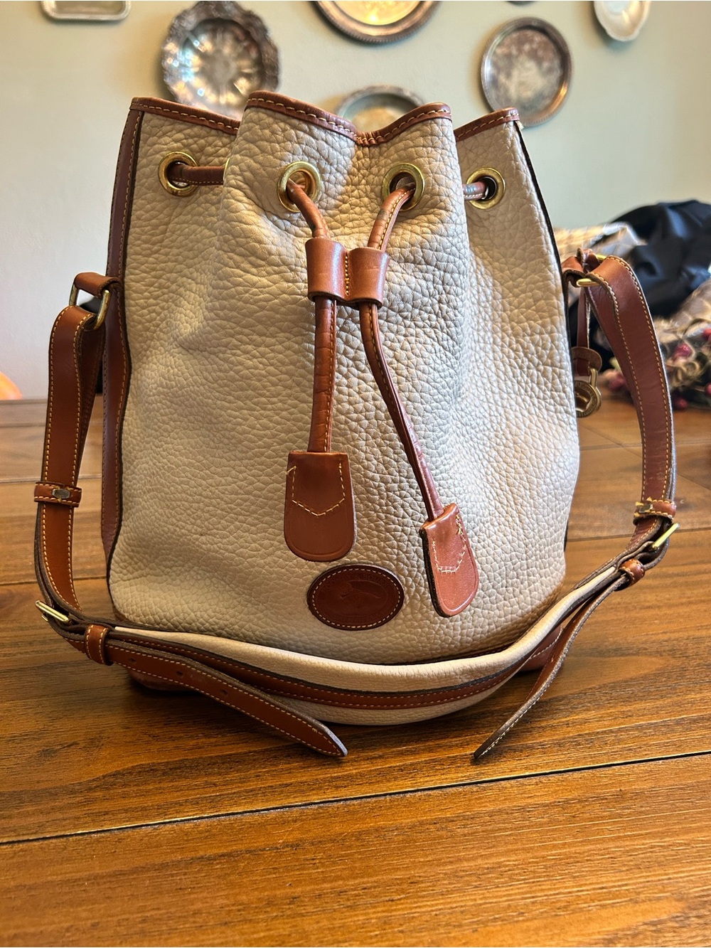 Vintage Dooney & Bourke All-Weather Leather Drawstring Bucket Bag